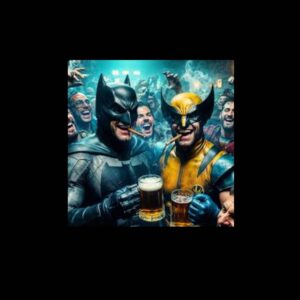 Batman And Wolverine Drinking Beer